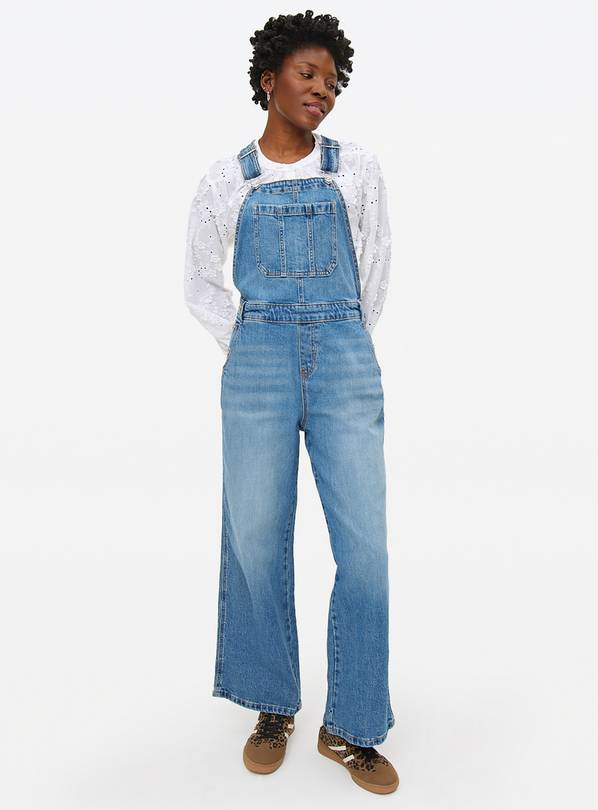 Mid Rinse Wide Leg Denim Dungarees 22